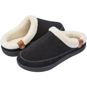 Women's Fuzzy Memory Foam Slippers Winter House Fluffy Shoes Indoor and Outdoor Black Size 6-7
