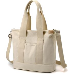 MINGRI Canvas Tote Bag for Women,Small Tote Bag with Zipper Canvas Crossbody Bag Everything Tote Bag with Compartments