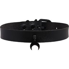 Sacina Gothic Punk Black Moon Choker Collar, Black PU Leather Choker Necklace, Goth Halloween Christmas New Year Jewelry Gift for Women, Men