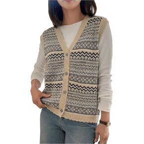 Women's Graphic Button Front Sweater Vest V Neck Sleeveless Knit Tops