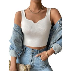 MakeMeChic Women's Notched V Neck Sleeveless Slim Fitted Rib Knit Sweater Crop Tank Top