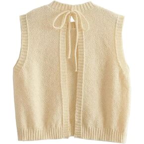 Women's Y2K Backless Sweater Vest Cropped Open Back Tie Sweater Vest Apricot Small