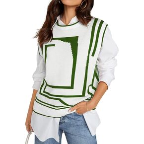 TARSE Women Sweater Vest Sleeveless Crewneck Knit Ribbed Pullover Tank Top Graphic Loose Casual Color Block Trendy Outfits