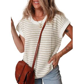 EVALESS Women's Sweater Vest Striped Pullover Tank Top Round Neck Cap Sleeve Lightweight 2025 Summer Casual Clothes