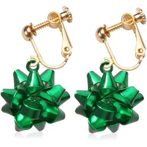 Christmas Clip on Earrings for Women Christmas Tree Earrings Non Pierced Cute Colorful Rhinestone Christmas Light Bulb Snowflake Bow Heart Dangling Earrings New Year Holiday Party Accessory Jewelry