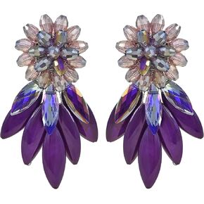 AeraVida Purple Cluster Crystal Bead and Mother of Pearl Stone Clip on Earrings | Mother of Pearl Earring | Clipon Earrings Women | Large Pearl Earrings for Women