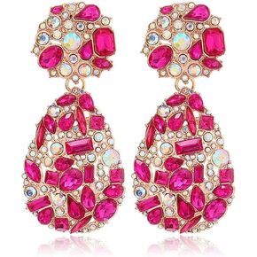 Aloha Earrings Non Pierced Gold Tone Clip On Sparkling Crystal Teardrop Chandelier Statement Dangling Earrings