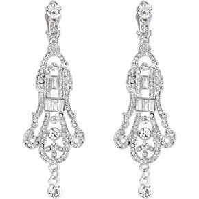 EVER FAITH Austrian Crystal Art Deco Gatsby Vintage Chandelier Wedding Clip-on Dangle Earrings for Bride