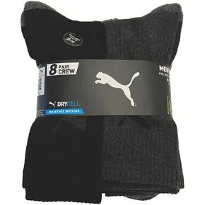 PUMA Men's Crew Socks, 8 pair, Fits Shoe Sizes 6-12