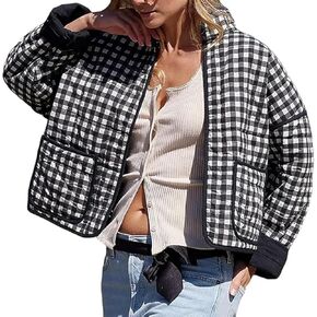 Womens Cropped Floral Puffer Jacket Lightweight Open Front Long Sleeve Padded Quilted Coat with Pockets