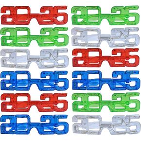 12 Pack of 2025 LED New Year's Light up Plastic Party Glasses Celebration Eyeglasses, Red Green White and Blue