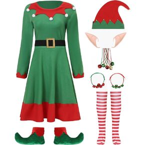 13 Pcs Women Christmas Elf Costume Party Christmas Elf Accessory Women Christmas Cosplay Costume Elf Women Dress