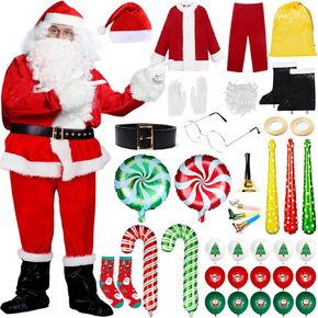 Mepase 36 Pcs Christmas Santa Claus Costume Accessory for Men Adult Santa Suit Santa Claus Outfit