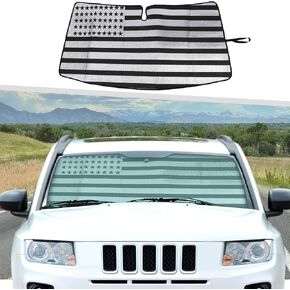 Jimen Fit for Jeep Compass 2007-2016, American Flag Auto Window Shade Windshield Sunscreen Heatshield Sunshade Visor