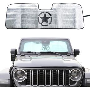 Windshield Sun Shade Compatible with 2024 2025 Jeep Wrangler JL 2/4 Door 4XE Interior Accessories Foldable Windshield Sunshade Front Window UV Blackout Shades Sun Blocker Protector Cover