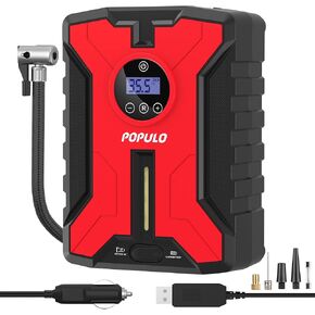 Dual-Power Cordless Tire Inflator Portable Air Compressor, Rechargeable Battery Powered Tire Pump with USB Charge, 150PSI 12V Car DC Electric Air Pump with Digital Pressure Gauge for Car, Bike, etc