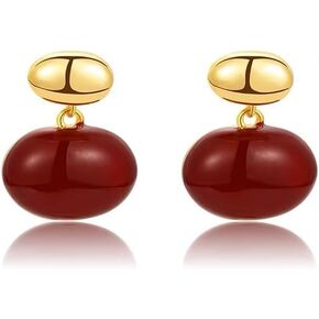 Bean Drop Earrings Gold Silver Double Bean Dangle Earrings for Women Front and Back Drop Earrings with S925 Silver Pin