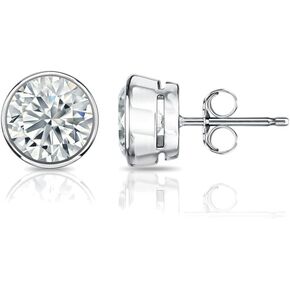 1/4 to 6 Carat Diamond Simulated Cubic Zirconia Round Stud Earrings in 14k White Gold Bezel Setting CZ Push Back Studs by Diamond Wish