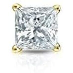 14k Gold 4-Prong Basket Princess-cut SINGLE Diamond Stud Earring (0.12 ct, J-K, I1-I2) Push-Back