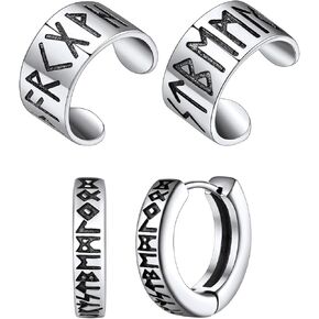 FaithHeart Viking Rune Hoop & Cuff Earrings for Men