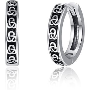 Mens Hoops Earrings Celtic Earrings 925 Sterling Silver Black Earrings Sleeper Earrings Birthday Gifts for Men Women
