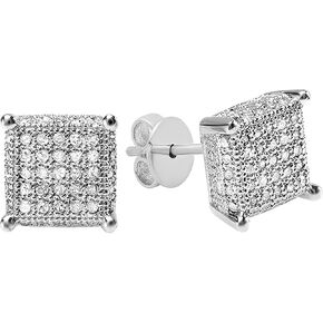 Dazzlingrock Collection Round White Diamond Square Clustered for Men & Women (Unisex) Stud Earrings (0.55 ctw, Color I-J, Clarity I1-I3) in Solid Gold