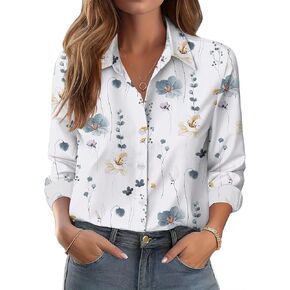 Zeagoo Button Down Shirts for Women Dressy Floral Printed Long Sleeve Blouse Business Casual Work Tops