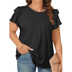 Eytino Women Plus Size Tops Ruffle Short Sleeve Crew Neck Summer Loose Casual Blouse T Shirts(1X-5X)