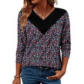 Long Sleeve Shirts for Women Fashion V Neck Basics Casual Top Fitted Tunic Tops