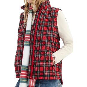 Women Christmas Plaid Qilted Vest Zip Up Fuzzy Fleece Sleeveless Jacket Outerwear Cardigan with Pockets