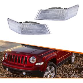 ADIIL Front Parking Light Turn Signal Directional Lamp Kit For 07-17 Jeep Patriot,Clear Lens Driver Left+Passenger Right