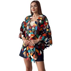 Vela Women's Genuine Lambskin Handmade Leather Poncho