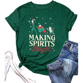 Making Spirits Bright Shirts Women Christmas Shirt Christmas Party Tops Xmas Gift Tees Holiday Season Clothes