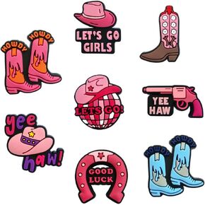 Cowgrils Shoe Charms - Cowgirl Western Decoration Charms Gift for Boys Kids Teens and Adults - Set of 8