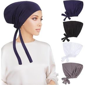 PHOGARY 4 Pcs Women Hijab Undercap - Islamic Muslim Under Hijab Cap Inner Under Scarf Hat Hijab Cap with Tie Back Closure Solid Color Underscarf Hijab Cap Turban Head Wraps for Women Chemo Sleep Cap