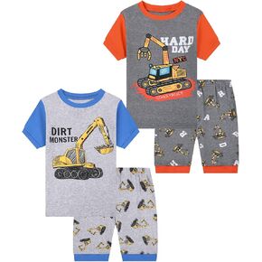 Benaive Boys Summer Pajamas 4 Pieces Cotton Kids PJs Shorts Sleepwear Size 2T-12 Years