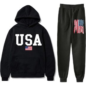 Vivimeng USA Sweatshirt Hoodie Set for Men American Flag Sweater Women Long Sleeve Pullover USA Sweatshirt Suit
