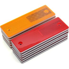 12Pcs Universal Plastic Rectangular Reflectors Stick-on/Screw Mount (Red+Yellow)