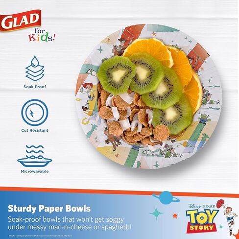 Glad for Kids Disney Pixar Toy Story 12oz Paper Bowls | Kid-Friendly Bowl for Everyday Use, 12oz Disposable Bowls for Kids 40 Count in Saudi Arabia