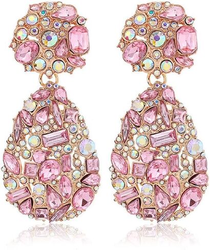 Aloha Earrings Non Pierced Gold Tone Clip On Sparkling Crystal Teardrop Chandelier Statement Dangling Earrings in Kuwait