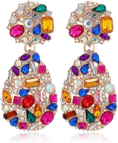Aloha Earrings Non Pierced Gold Tone Clip On Sparkling Crystal Teardrop Chandelier Statement Dangling Earrings in Kuwait