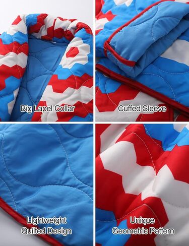 سترة Flygo المبطنة بالزهور للنساء سترات منتفخة قصيرة خفيفة الوزن كبيرة الحجم مفتوحة من الأمام مطبوعة أسفل معطف (أحمر-L) in Kuwait