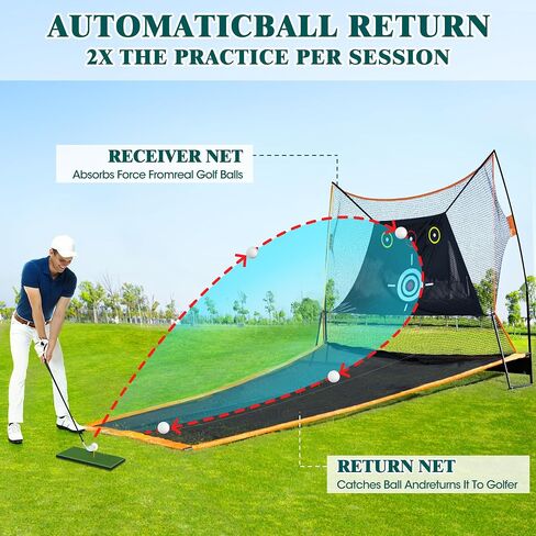 10 X 7 FT Automatic Ball Return Golf Net for Backyard Driving, Golf Practice Net, Golf Hitting Net with Golf Target Screen Cloth Stainless Steel Frame Indoor Outdoor in Saudi Arabia