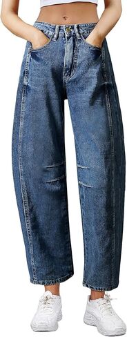 Women's Barrel Jeans for Women Wide Leg Mid Rise Jeans Baggy Loose Trendy Denim Ankle Pants Jeans Boyfriend Jeans in Saudi Arabia