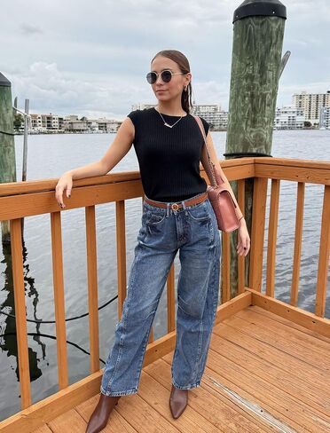 Women's Barrel Jeans for Women Wide Leg Mid Rise Jeans Baggy Loose Trendy Denim Ankle Pants Jeans Boyfriend Jeans in Saudi Arabia