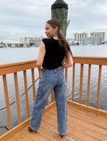 Women's Barrel Jeans for Women Wide Leg Mid Rise Jeans Baggy Loose Trendy Denim Ankle Pants Jeans Boyfriend Jeans in Saudi Arabia