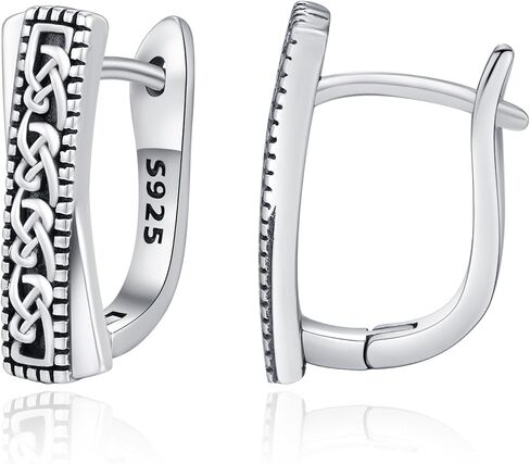 ADMETUS Celtic Knot Hoop Earrings 925 Sterling Silver Leverback Hoop Earrings Huggie Earrings Jewelry Gifts for Men Women with Gift Box in Kuwait