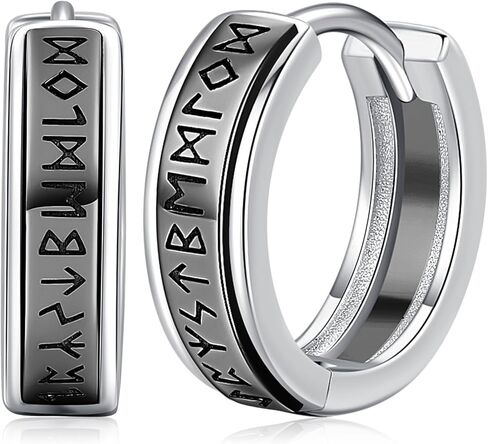 Odinstone Viking Earrings for Men Women, Norse Viking Rune Hoop Celtic Knot Earrings 925 Sterling Silver Huggie Hoops Earrings Jewelry Gift in Kuwait