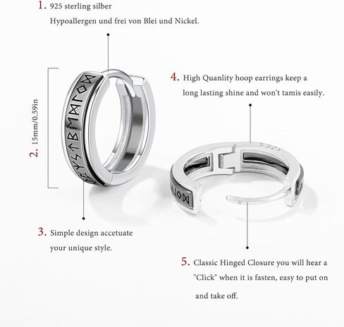 Odinstone Viking Earrings for Men Women, Norse Viking Rune Hoop Celtic Knot Earrings 925 Sterling Silver Huggie Hoops Earrings Jewelry Gift in Kuwait