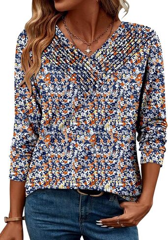 Long Sleeve Shirts for Women Fashion V Neck Basics Casual Top Fitted Tunic Tops in Saudi Arabia